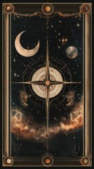 Celestial Compass Art with Moon, Stars, and Abstract Elements
