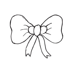 A minimalist ribbon illustration with simple black lines, featuring an elegant decorative knot. This design represents beauty, a gift, or a versatile decorative element.