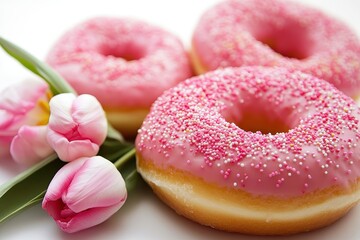 Pink donuts with sprinkles