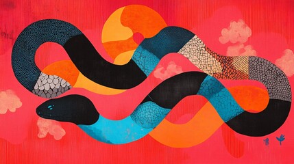 Obraz premium Artistic Composition of Interlocking Geometric Snakes with Chinese Floral Elements