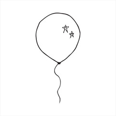 A simple illustration of a balloon with two small stars inside, drawn using black lines on a white background, creates a cheerful and minimalist impression.