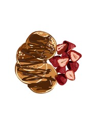 chocolate pancake with stawberry, peanut butter and chocolate isolated on white background