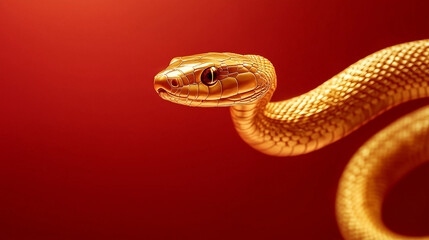 Fototapeta premium golden snake on red background, Chinese New Year concept