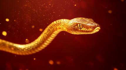 golden snake on red background, Chinese New Year concept