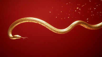 Fototapeta premium golden snake on red background, Chinese New Year concept