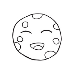 Illustration of a smiling moon with a cheerful expression, decorated with a pattern of spots typical of the moon's surface. This cute and minimalist design is suitable for night, dream or fun themes.