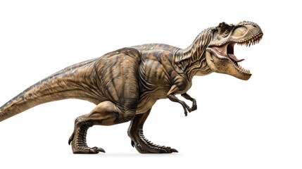 Naklejka premium Tyrannosaurus Rex profile view, mouth open, isolated on white background.