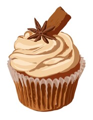 Hand drawn illustration of  chocolate cupcake isolated on white background.