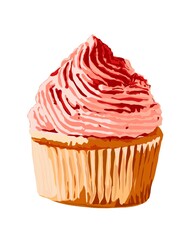 Hand drawn illustration of  strawberry cupcake isolated on white background.