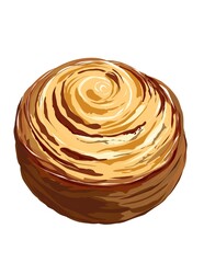 Hand drawn illustration of sweet bun or bread. Cinnamon roll. Danish bun.