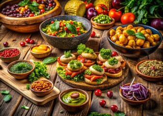 Fototapeta premium Vegan Food Photography - Long Exposure Dishes on Wood