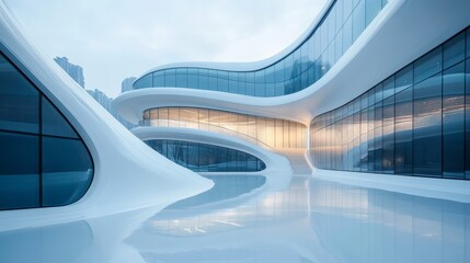 Fototapeta premium Surrealist architecture showcases abstract, non-traditional shapes and organic curves, blending futurism and creative design to create dreamlike urban landscapes