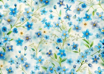 Vintage Floral  Pattern Long Exposure Photo - Blue Flowers on White