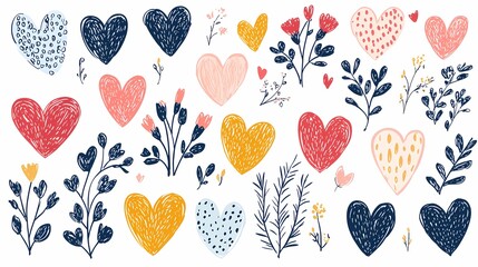 Colorful Hearts and Floral Patterns Digital Art Vibrant and Playful Creative Environment Artistic Viewpoint