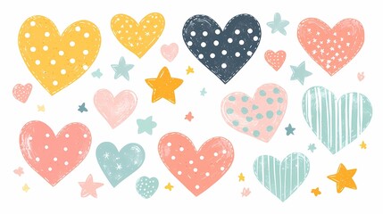 Colorful Heart Patterns Digital Art Creative Background Playful Design Whimsical Style