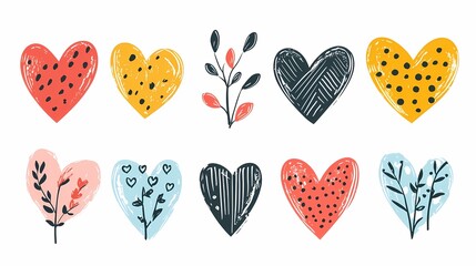 Colorful Heart Illustrations Celebrating Love Digital Art Creative Design Whimsical Style