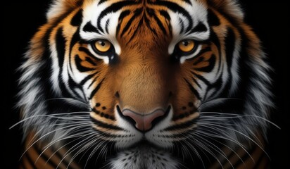 Fototapeta premium a close up of a tiger's face with a black background
