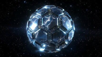 Naklejka premium Futuristic glowing sphere resembling a planet in space.