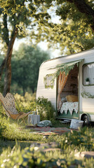 Hyperrealistic Camping Mobile Bedroom Interior