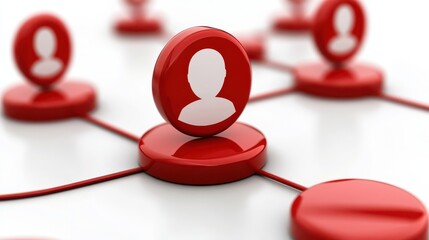 Vivid red network with white sphere, visual representation of connection, technology and global communication