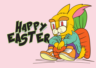 happy easter vector illustration with rich bunny illustration