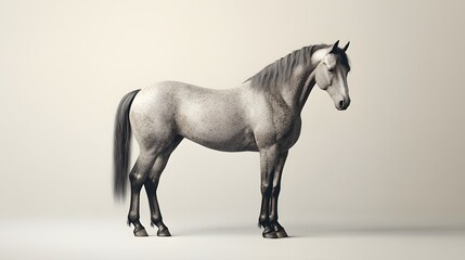 Obraz premium A Grey Horse Stands Against A Neutral Background