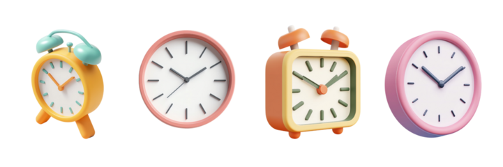 A 3D icon of a clock, simple style, with a transparent background