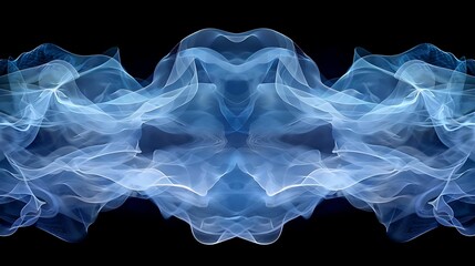 Obraz premium Abstract blue smoke wave pattern on black background.