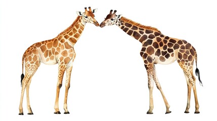 Fototapeta premium Couple Giraffe Watercolor Isolated on Transparent Background.