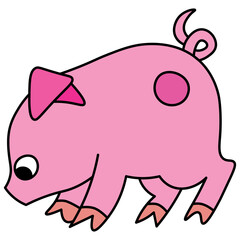 the pink piglet stands and looks down in surprise