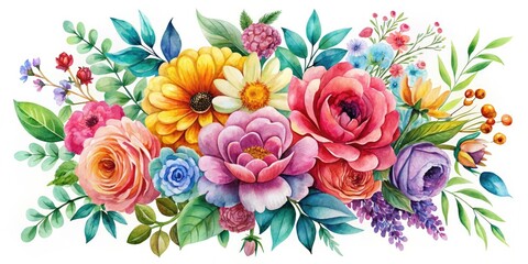 Watercolor Floral Bouquet Illustration Set - Romantic Wedding Invitations