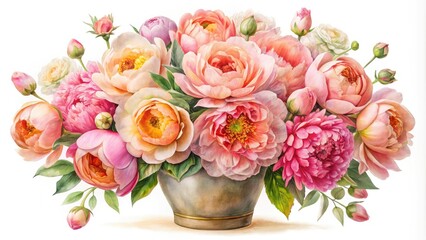 Obraz premium Watercolor Floral Bouquet - Vintage Double Exposure Birthday Card Design