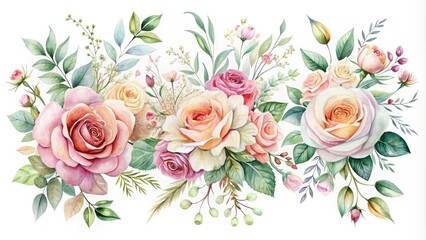 Watercolor Floral Bouquet Roses Greeting Card Design