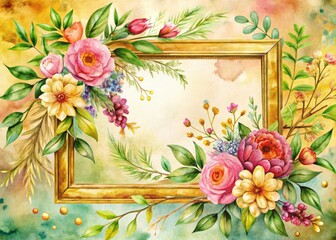 Watercolor Floral Gold Frame Drone Photography