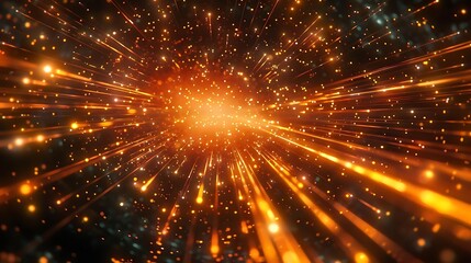 Naklejka premium Abstract glowing light streaks radiating from a central point, creating a dynamic and energetic visual effect.