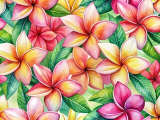 Obraz premium Watercolor Frangipani Pattern - AI Art for Textiles