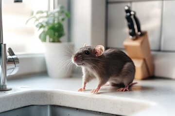 Winter pest rat near the sink