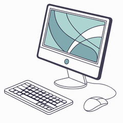 computer monitor with mouse and keyboard