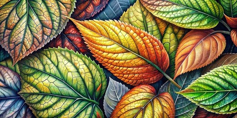 Fototapeta premium Watercolor Leaf Illustration Documentary Photography AI Art, Botanical Prints, Detailed Leaves, Nature Photography, Artistic Leaf