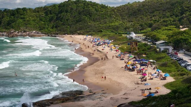 Aerial view of Pinho Beach, a nudistic beach since 1988 - Interpraias Road - Balne&aacute;rio Cambori&uacute;, Santa Catarina, Brazil
