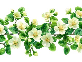 Naklejka premium Delicate Watercolor Painting of Blooming Branch with White Flowers