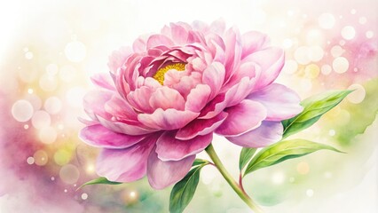 Fototapeta premium Watercolor Pink Peony Illustration with Bokeh