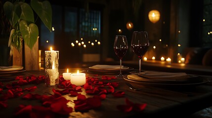 Romantic Dinner: Candlelight, Wine, and Rose Petals