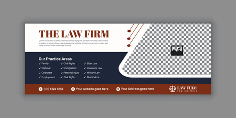 Law Services Social Media Banner Design or Law Consulting Online Banner Template and Flat Law Firm Advertising  Facebook Cover and Horizontal banner template