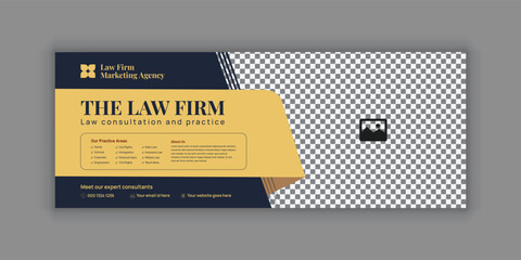 Law Services Social Media Banner Design or Law Consulting Online Banner Template and Flat Law Firm Advertising  Facebook Cover and Horizontal banner template