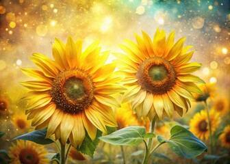 Obraz premium Watercolor Sunflowers Double Exposure AI Art