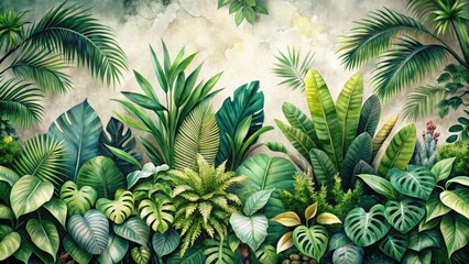 Watercolor Tropical Foliage Wall Art Border - Low Light