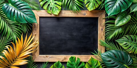 Watercolor Tropical Leaf Silhouette Chalkboard Frame