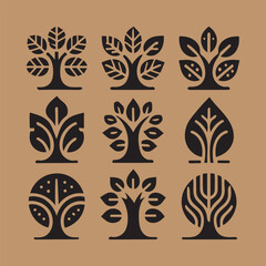 Set of plant and tree silhouette Set Black Trees with Leafs. Vector Illustration. Collection of black Trees. Vector Illustration.