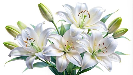 Obraz premium White Lilies Watercolor Clipart - Macro Photography for Cards